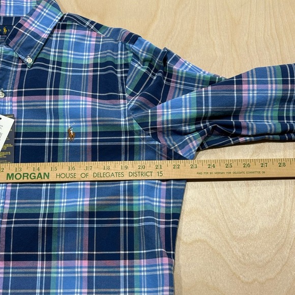 Ralph Lauren Mens Medium Plaid Button Down Shirt Blue Green White Flesh Pony NWT - Picture 8 of 8